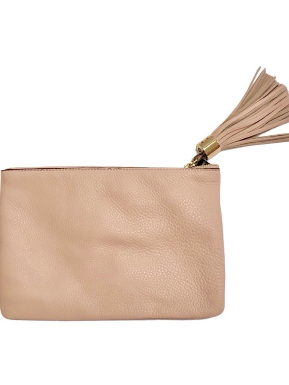 Blush Color Leather Tassel Clutch